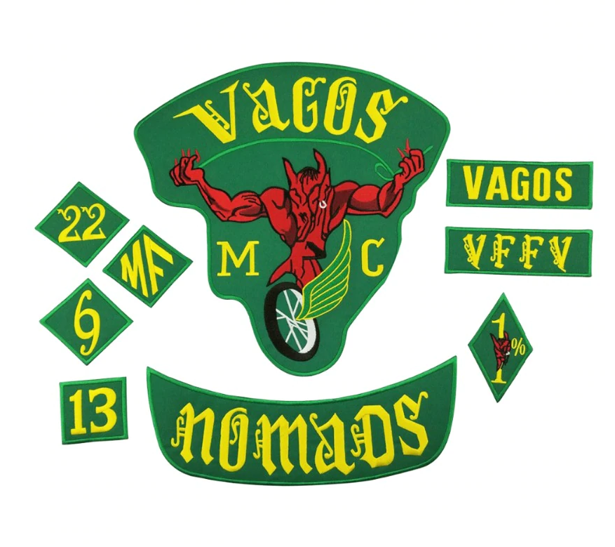 9pcs/lot VAGOS NOMADS 1% MC Motorcycle Iron On Embroidered Patch For Clothes