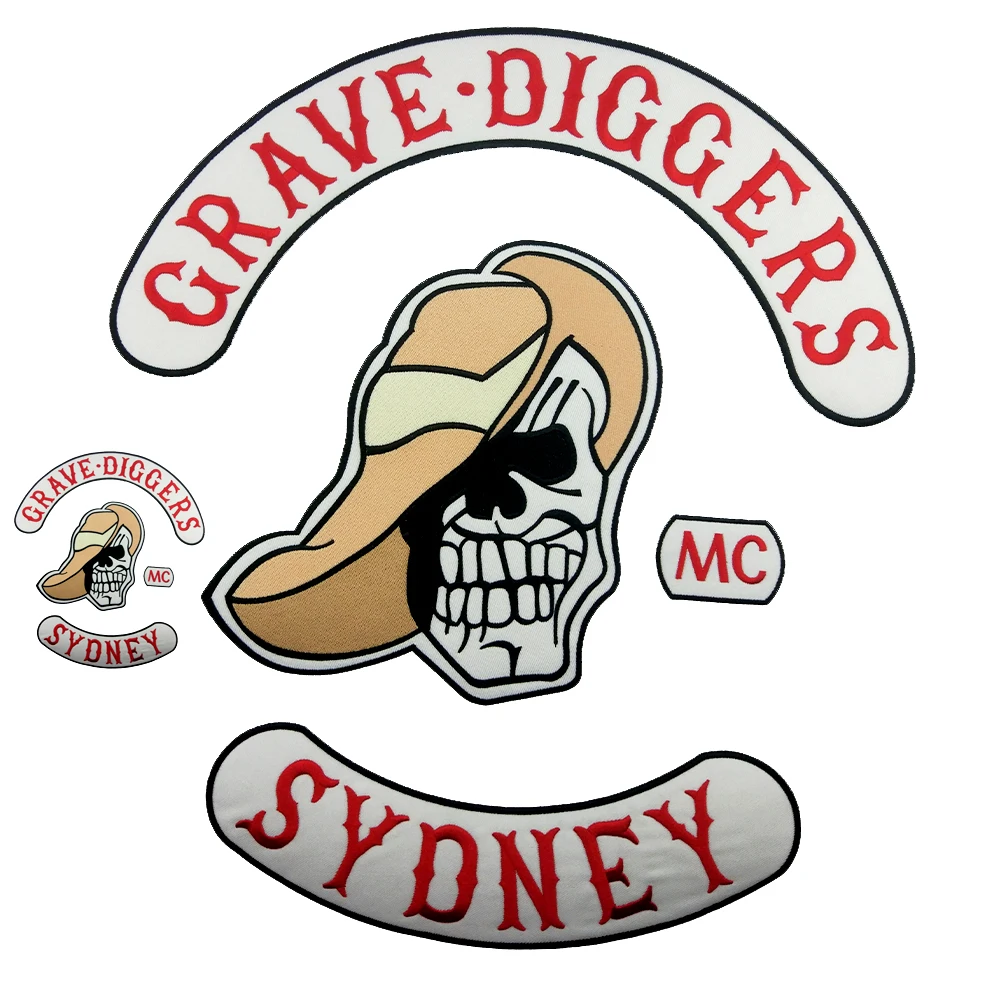 7pcs/ Set GRAVE DIGGERS SYDNEY MC Club Biker Iron On Embroidered Patch For Clothes 1