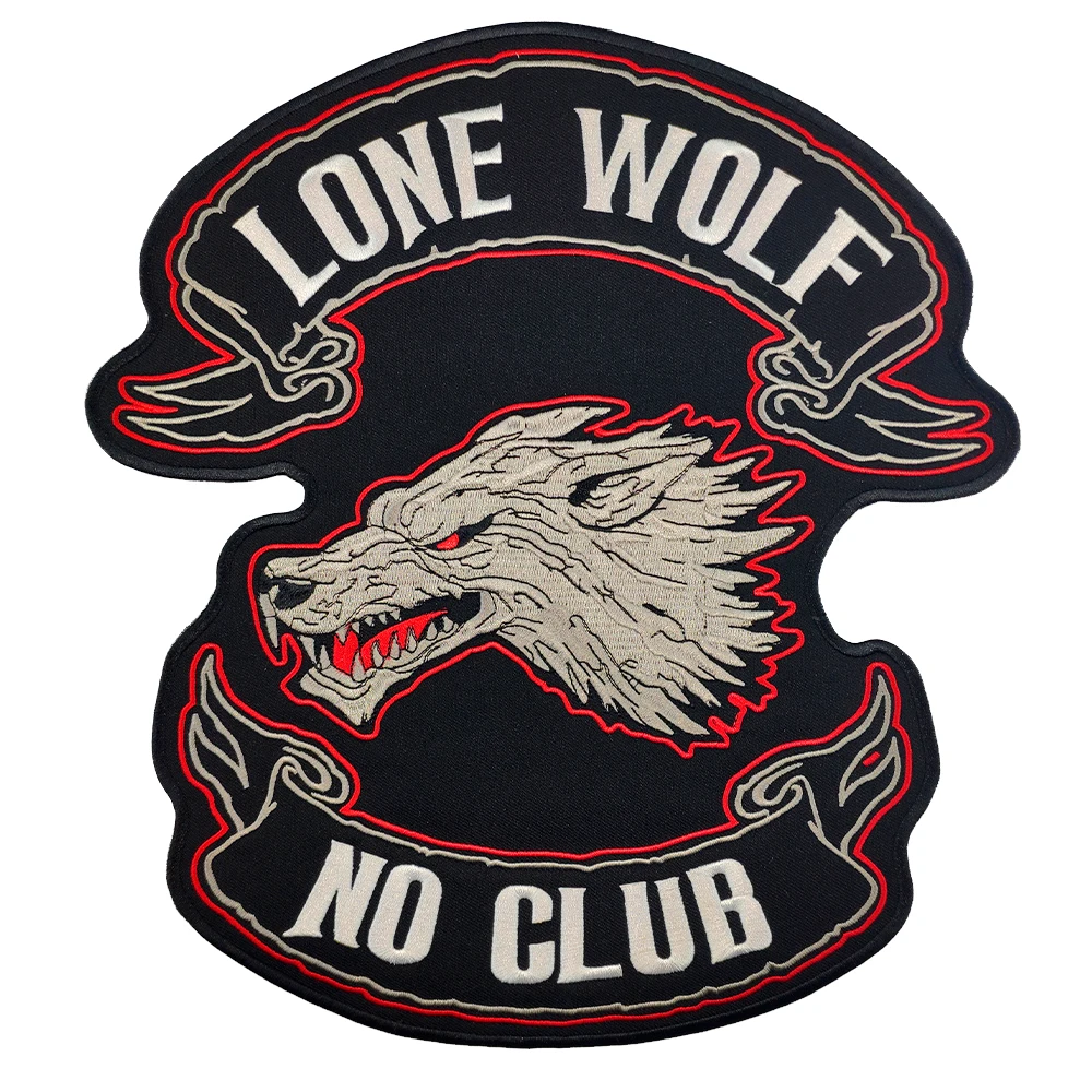 Lone Wolf NO CLUB MC Iron On Embroidered Patch For Clothes 1