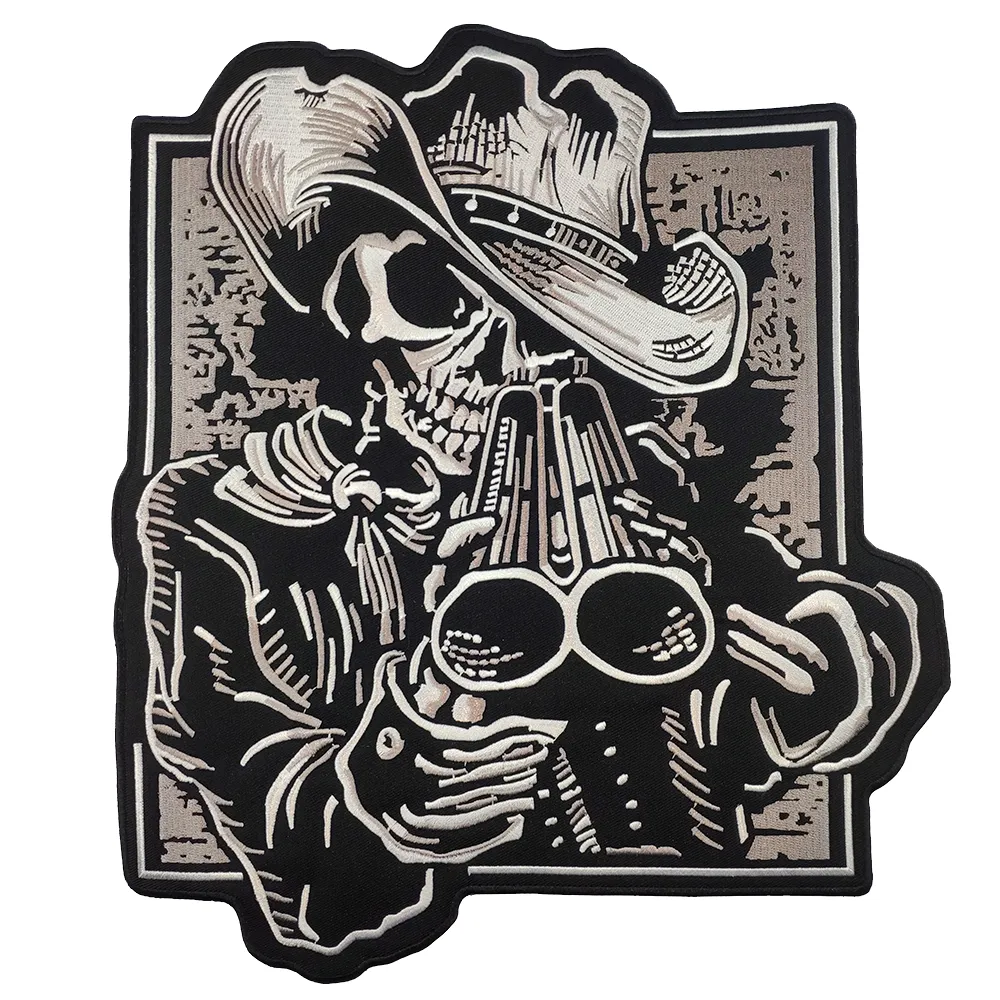 Large Cowboy Skull MC Iron On Embroidered Patch for Jacket Back 1