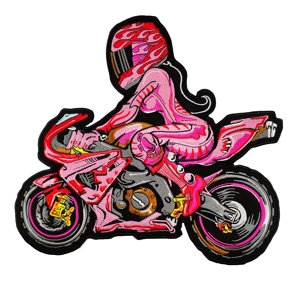 Pink Girl Rider Iron On Embroidered Patch For Clothes 1