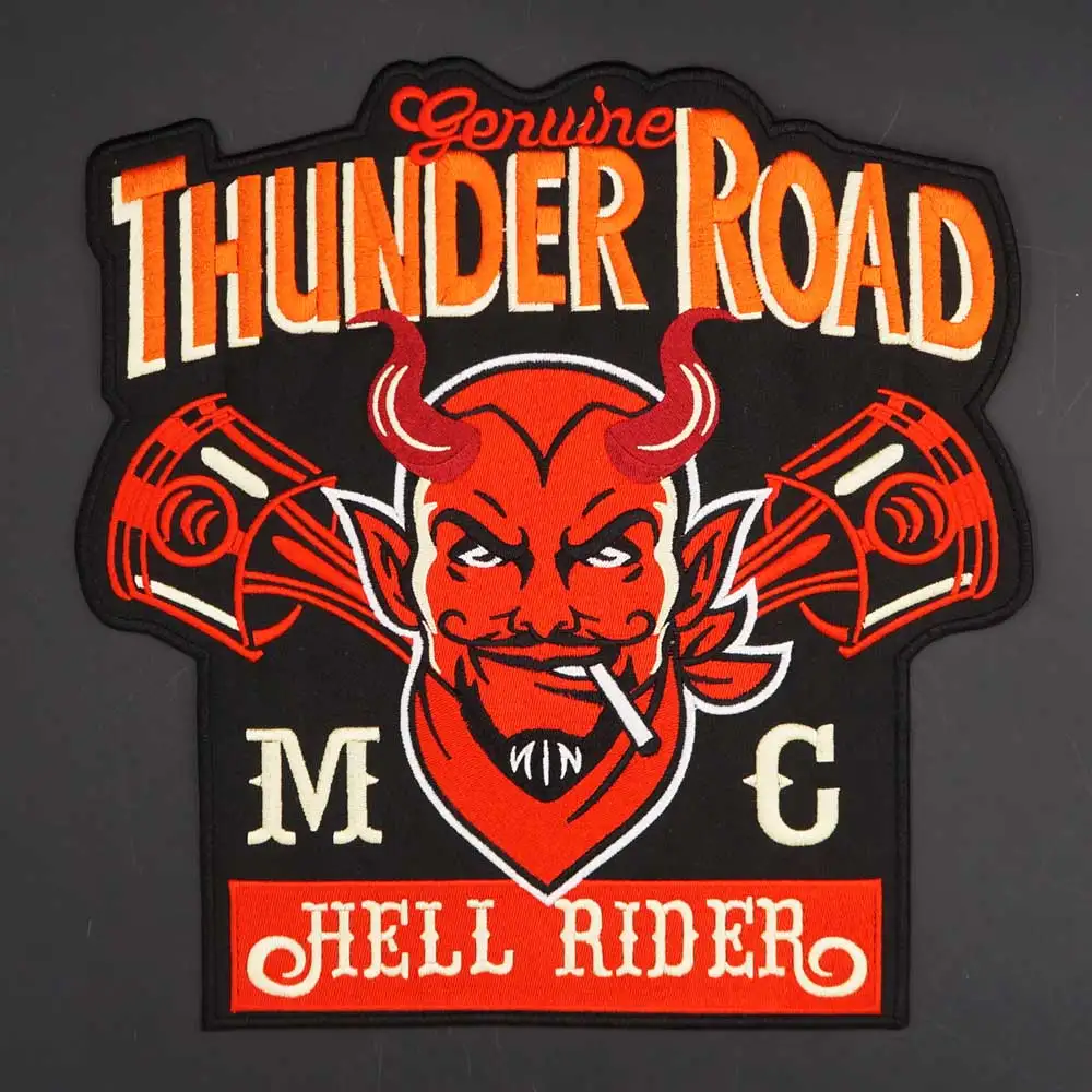 THUNDER ROAD HELL RIDER MC Iron On Embroidered Patch For Clothes 1